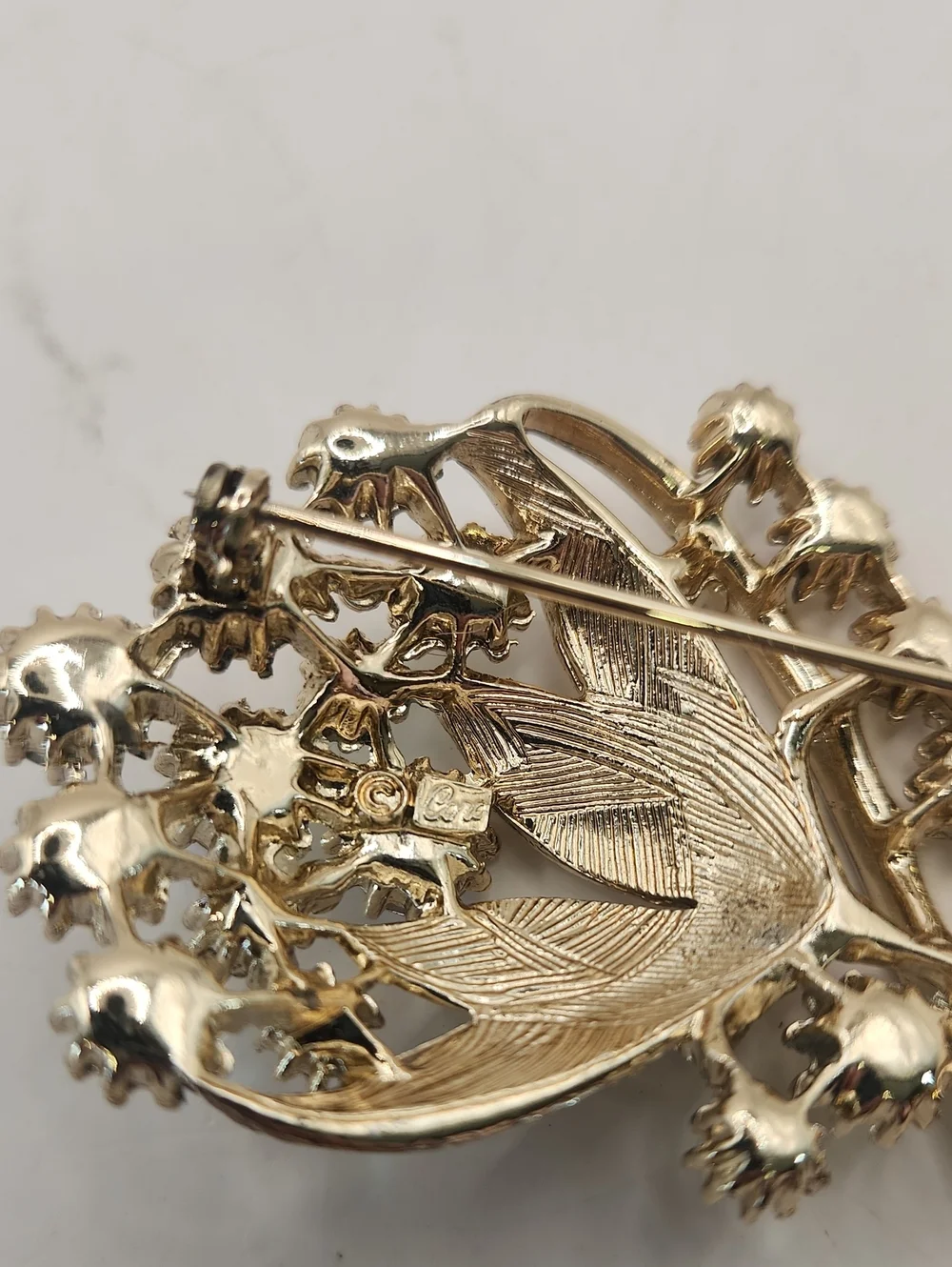 Vintage Signed CORO Brooch Silver Tone w/ Aurora Borealis Rhinestones